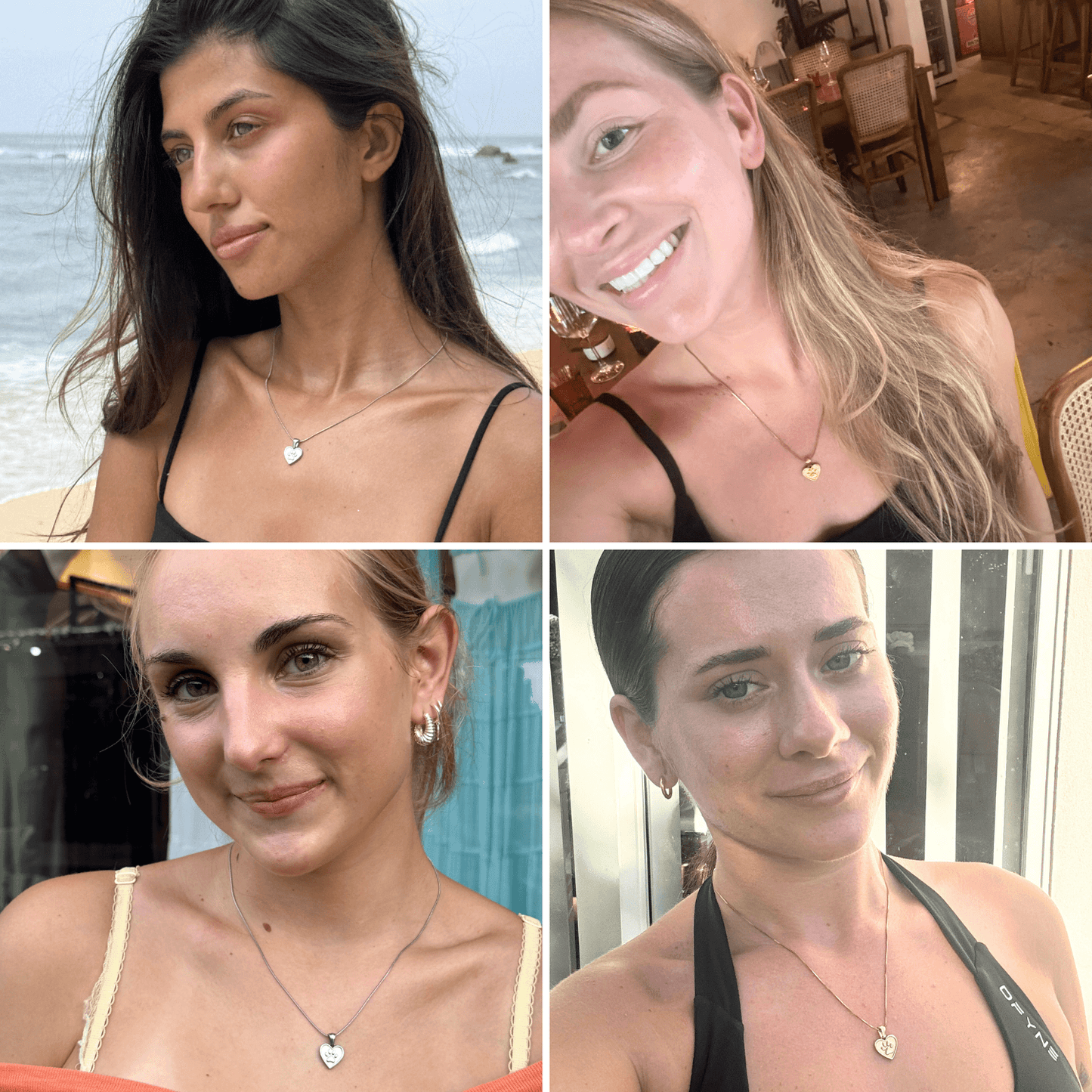 Women wearing paw and heart dog charity necklace that helps fund 30 shelter dog meals